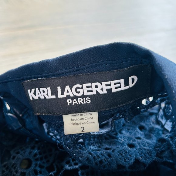 Karl Lagerfeld Navy Collared Lace Sheath Short Sleeve Dress (size 2) - Picture 6 of 13